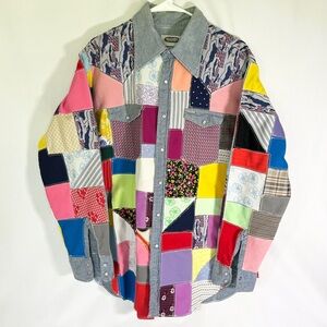 Vintage One of a Kind Handmade Patchwork Shirt Size XL
